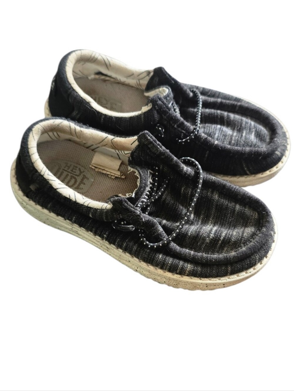 Hey Dude Toddler Wally Black and White Kids Slip-On Casual Shoes Size 9
